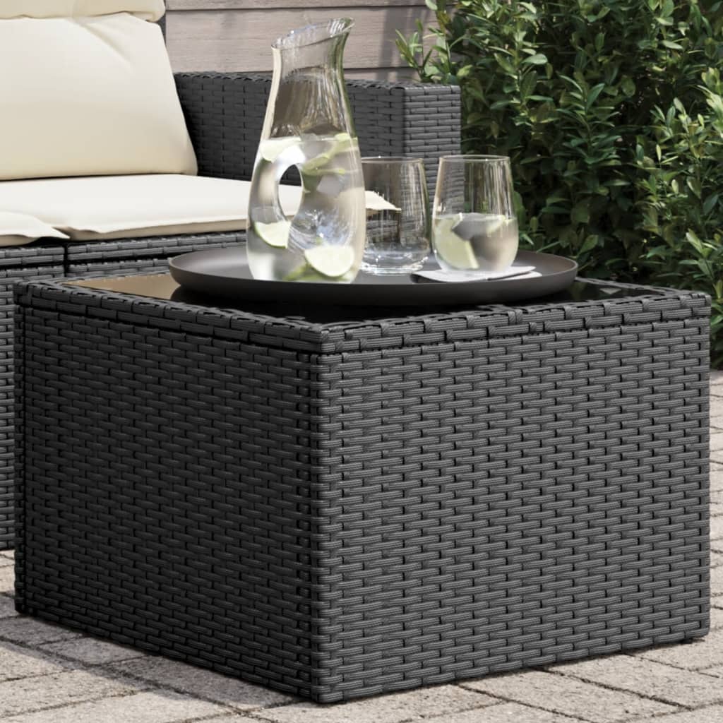 havebord med glastop 55x55x37 cm polyrattan sort