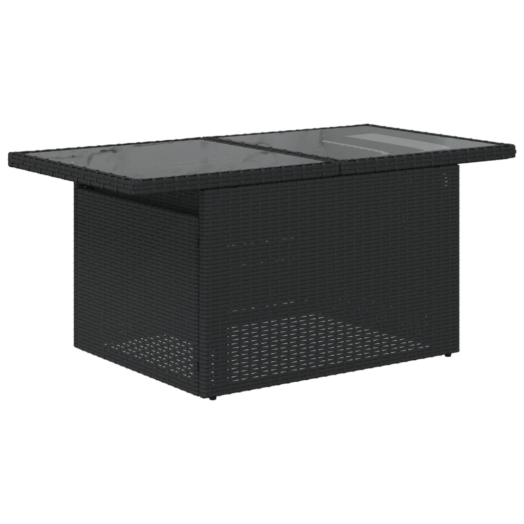 havebord med glastop 100x55x73 cm polyrattan sort