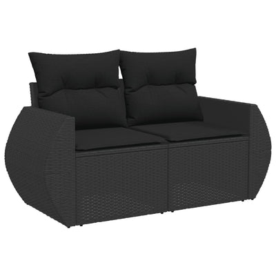 2-personers havesofa med hynder polyrattan sort