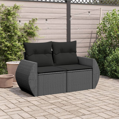 2-personers havesofa med hynder polyrattan sort