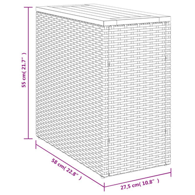 havebord med trætop 58x27,5x55 cm polyrattan sort