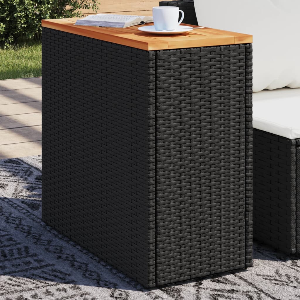 havebord med trætop 58x27,5x55 cm polyrattan sort