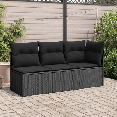 3-personers havesofa med hynder polyrattan sort