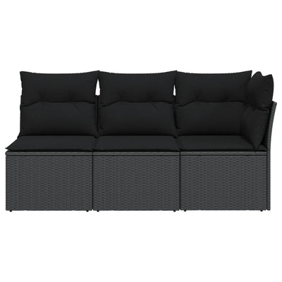 3-personers havesofa med hynder polyrattan sort