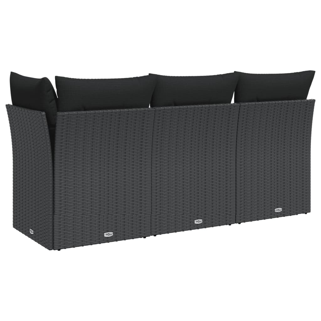 3-personers havesofa med hynder polyrattan sort