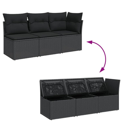 3-personers havesofa med hynder polyrattan sort