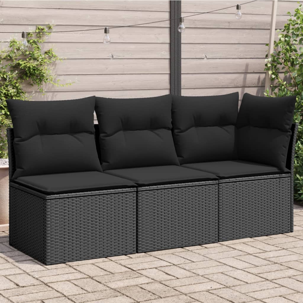 3-personers havesofa med hynder polyrattan sort