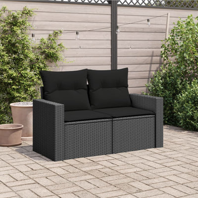 2-personers havesofa med hynder polyrattan sort