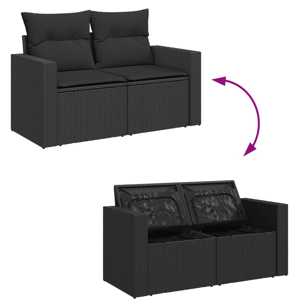 2-personers havesofa med hynder polyrattan sort