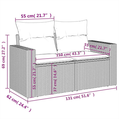 2-personers havesofa med hynder polyrattan sort