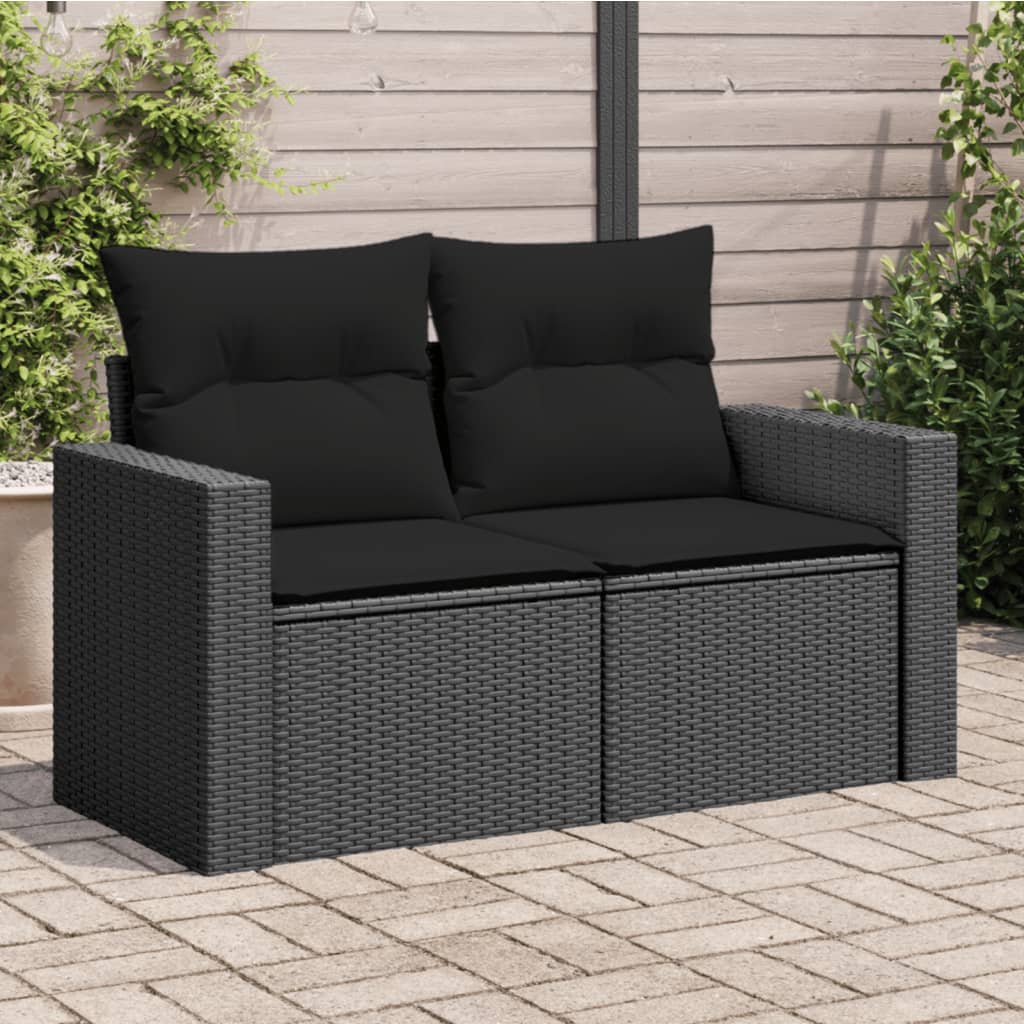 2-personers havesofa med hynder polyrattan sort