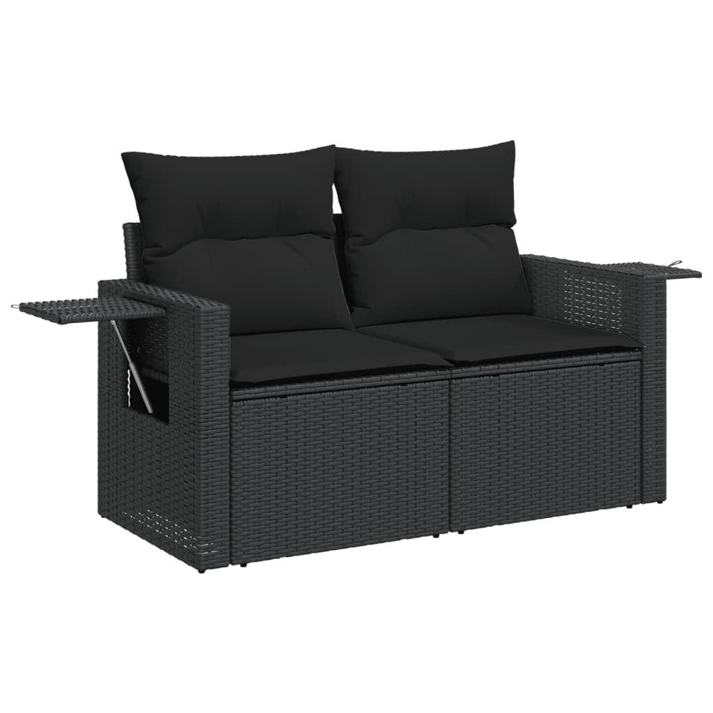 2-personers havesofa med hynder polyrattan sort