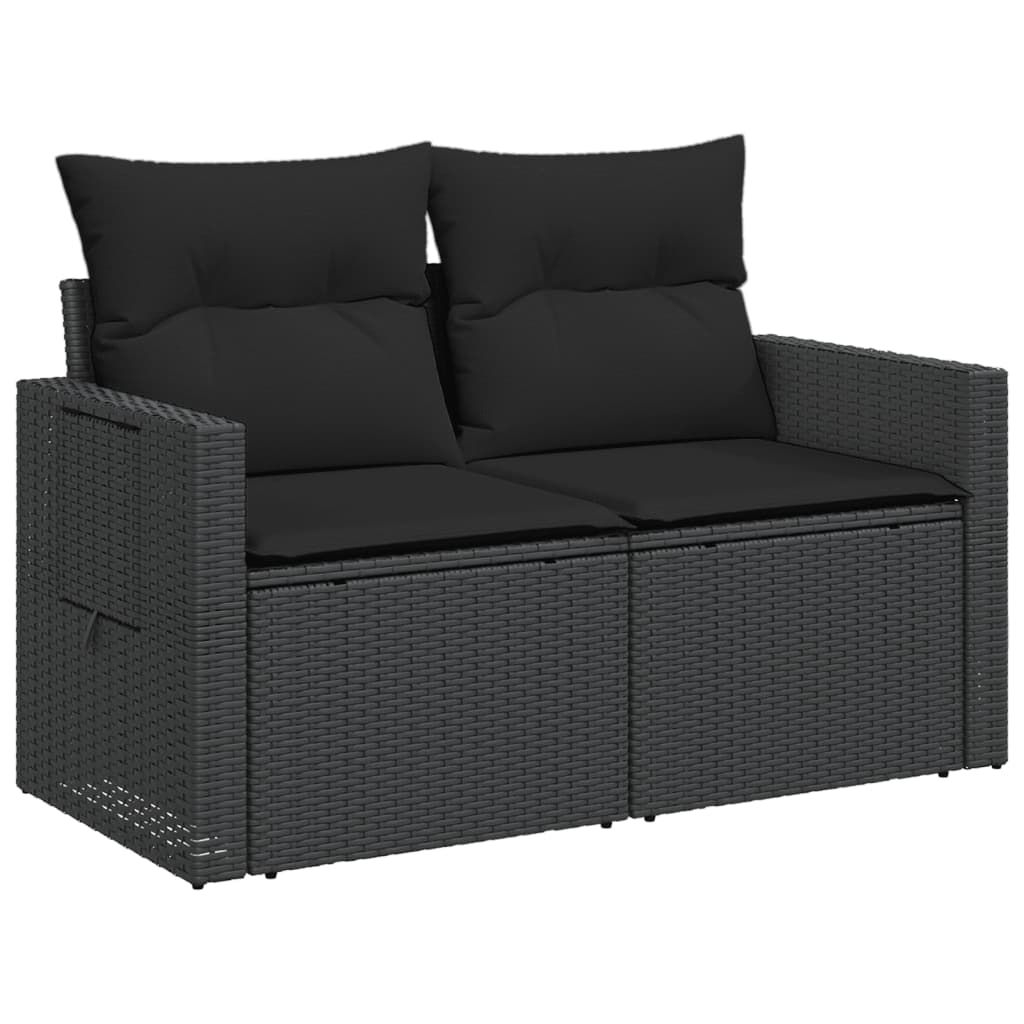 2-personers havesofa med hynder polyrattan sort