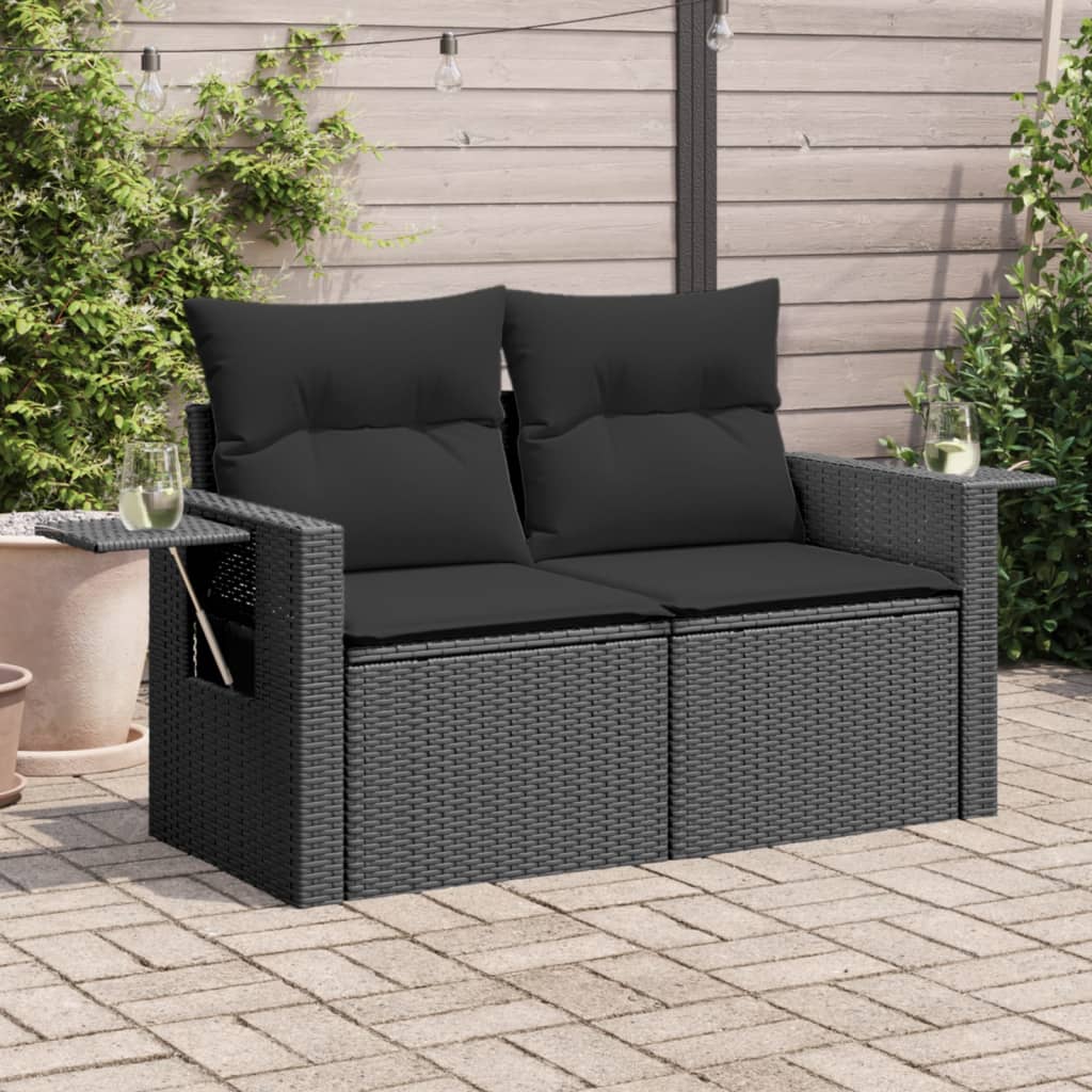 2-personers havesofa med hynder polyrattan sort