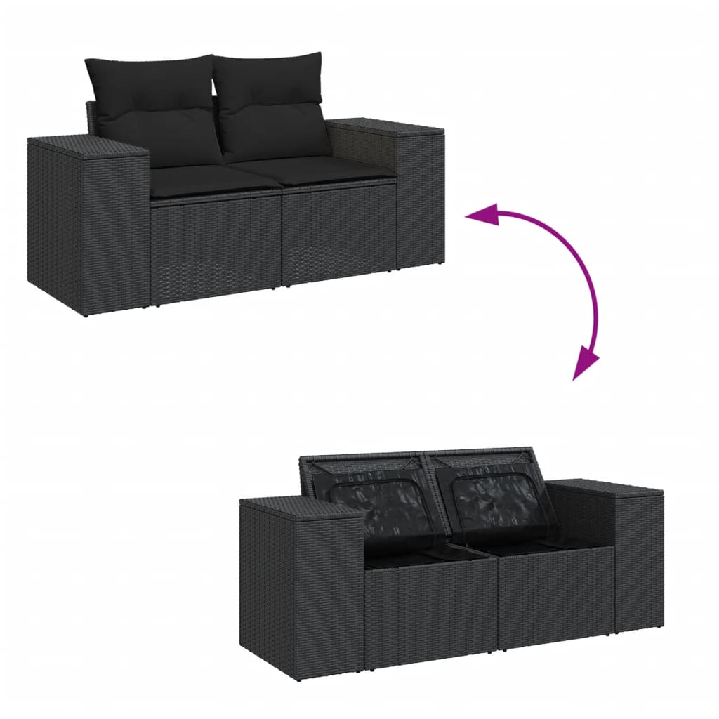 2-personers havesofa med hynder polyrattan sort