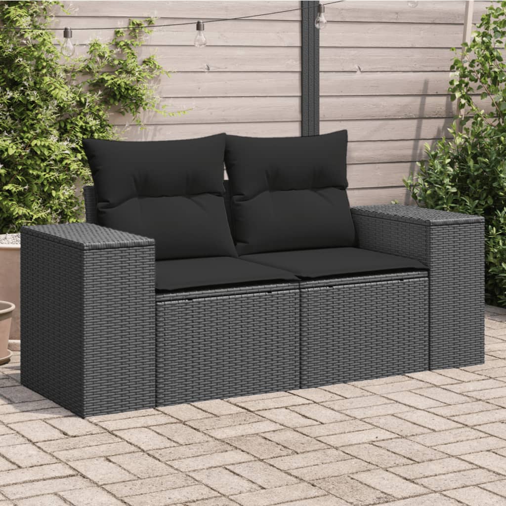 2-personers havesofa med hynder polyrattan sort