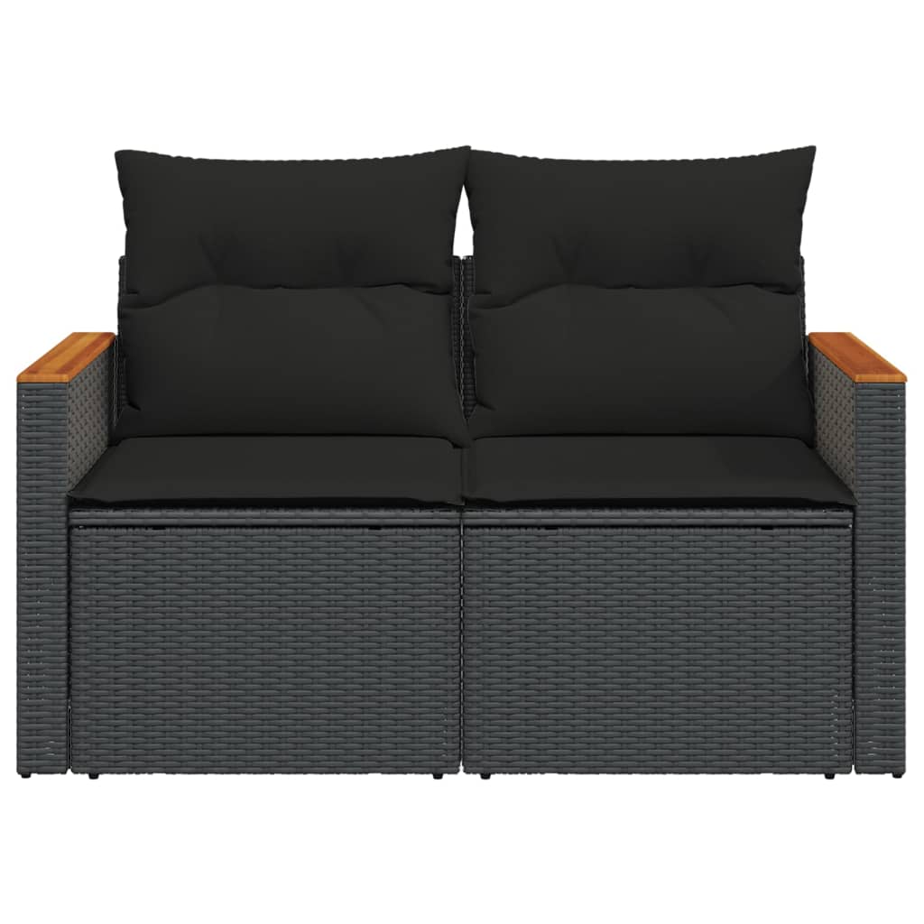 2-personers havesofa med hynder polyrattan sort