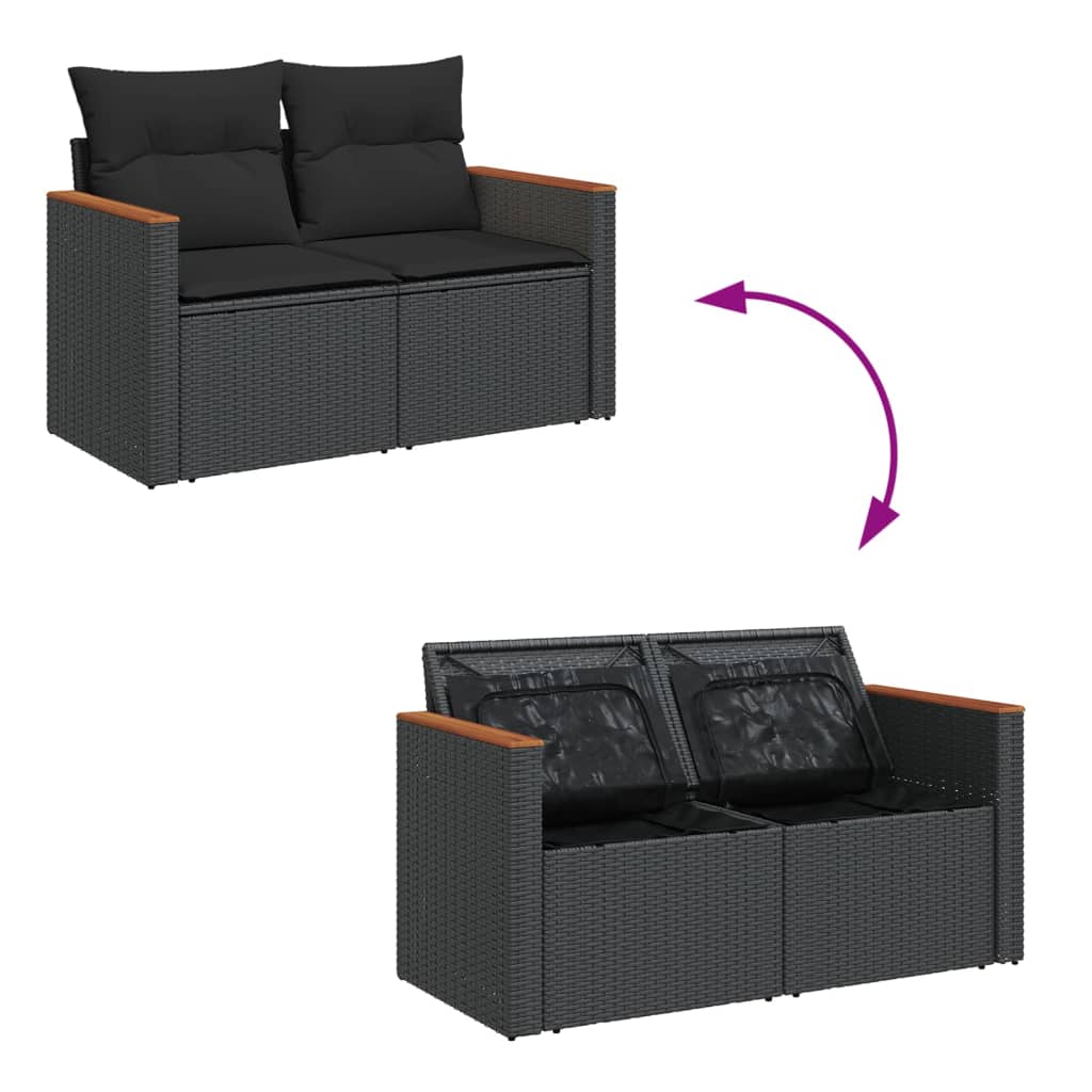 2-personers havesofa med hynder polyrattan sort