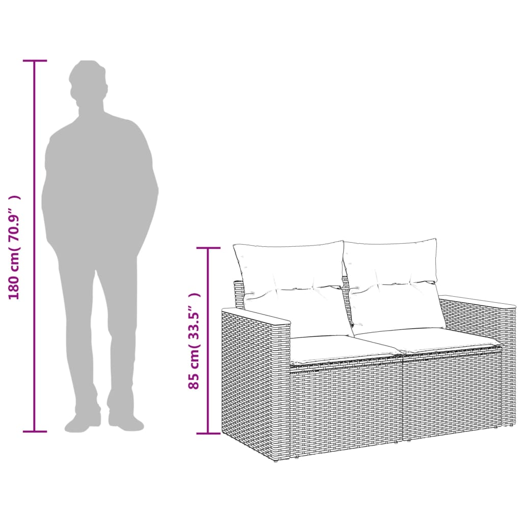 2-personers havesofa med hynder polyrattan sort