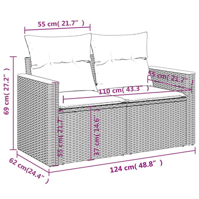 2-personers havesofa med hynder polyrattan sort