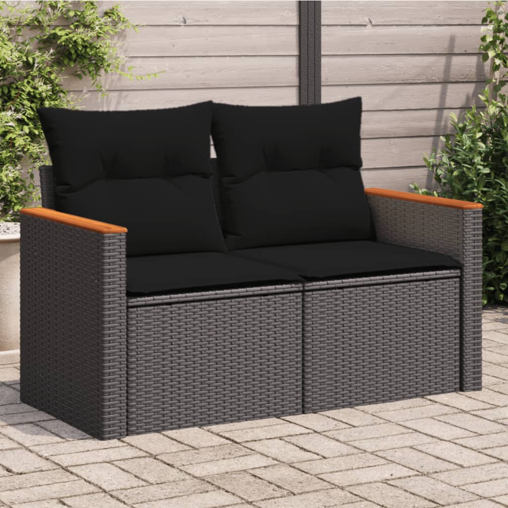 2-personers havesofa med hynder polyrattan sort