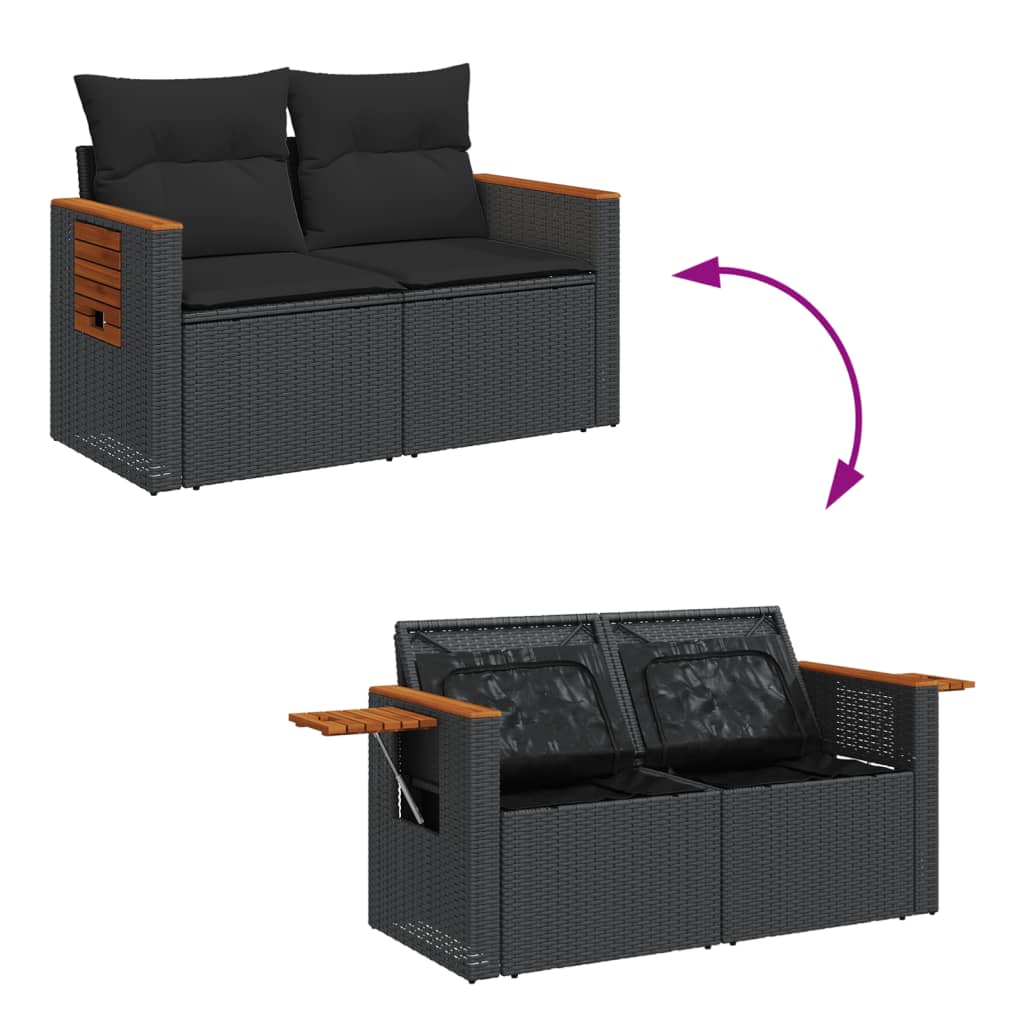 2-personers havesofa med hynder polyrattan sort