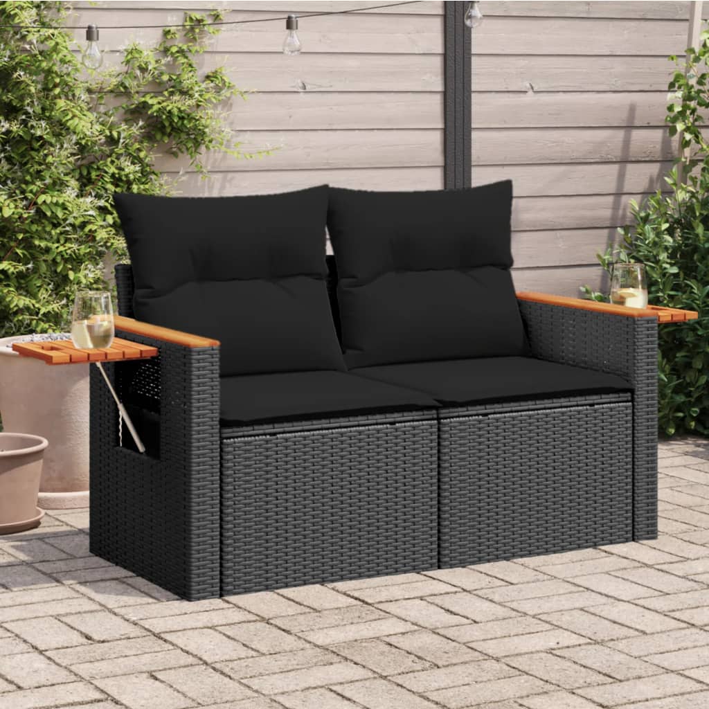 2-personers havesofa med hynder polyrattan sort