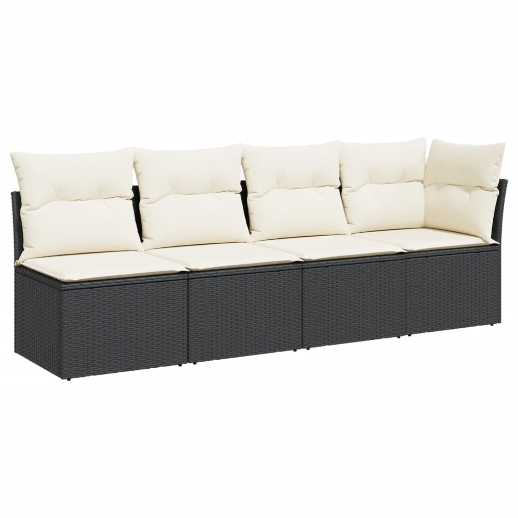 4-personers havesofa med hynder polyrattan sort