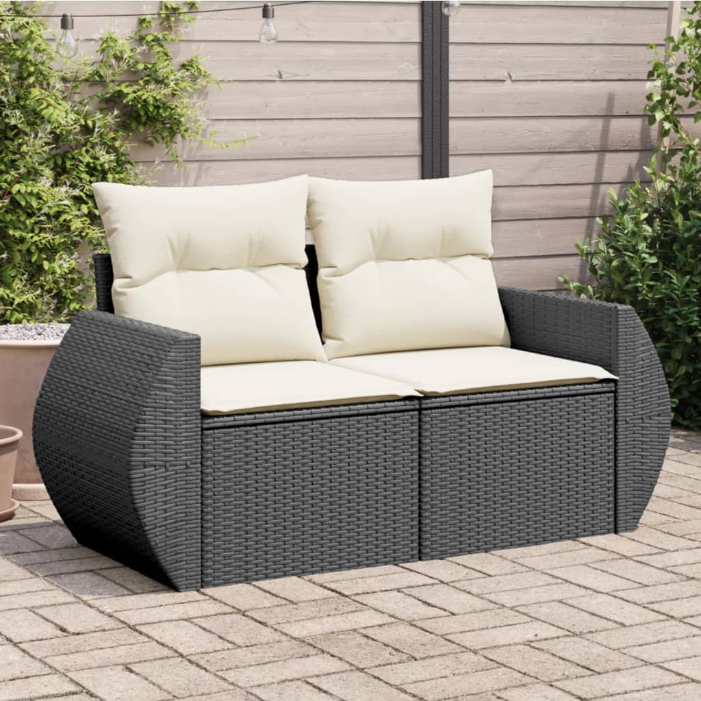 2-personers havesofa med hynder polyrattan sort