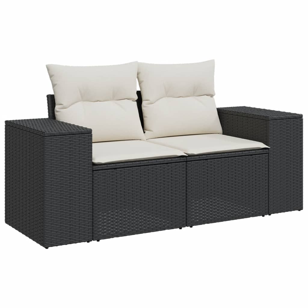 2-personers havesofa med hynder polyrattan sort