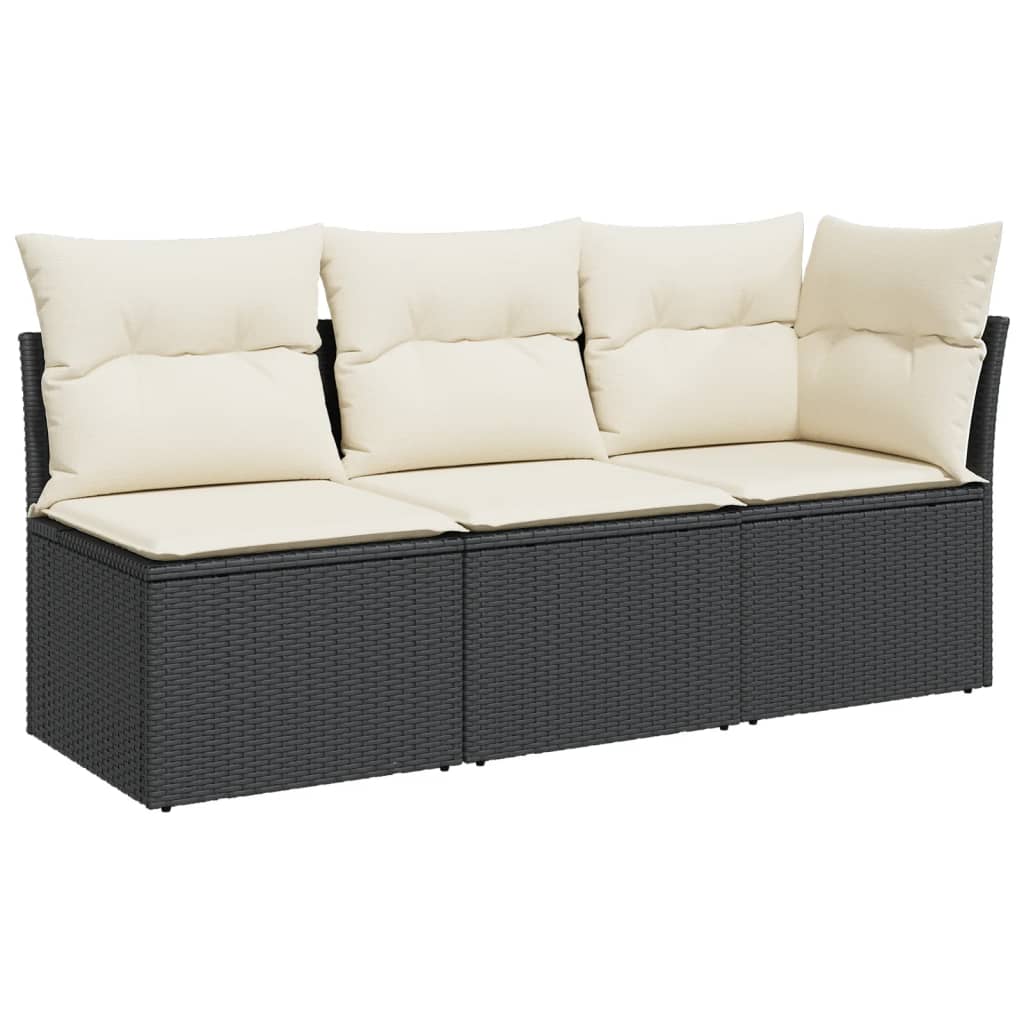 3-personers havesofa med hynder polyrattan sort