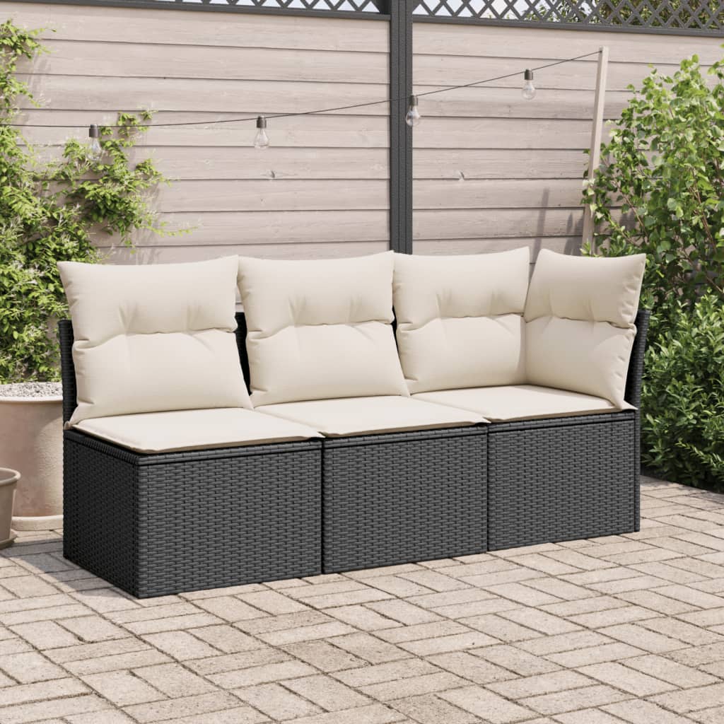 3-personers havesofa med hynder polyrattan sort