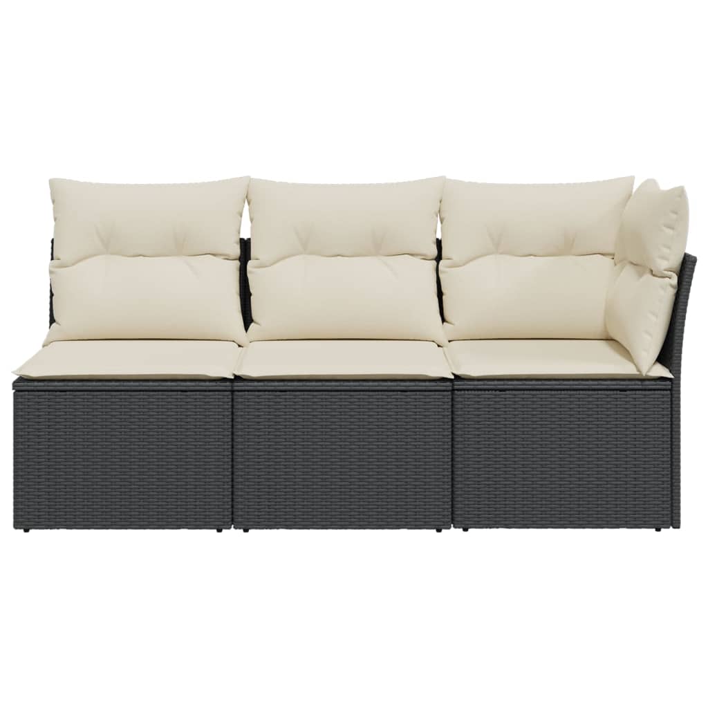 3-personers havesofa med hynder polyrattan sort