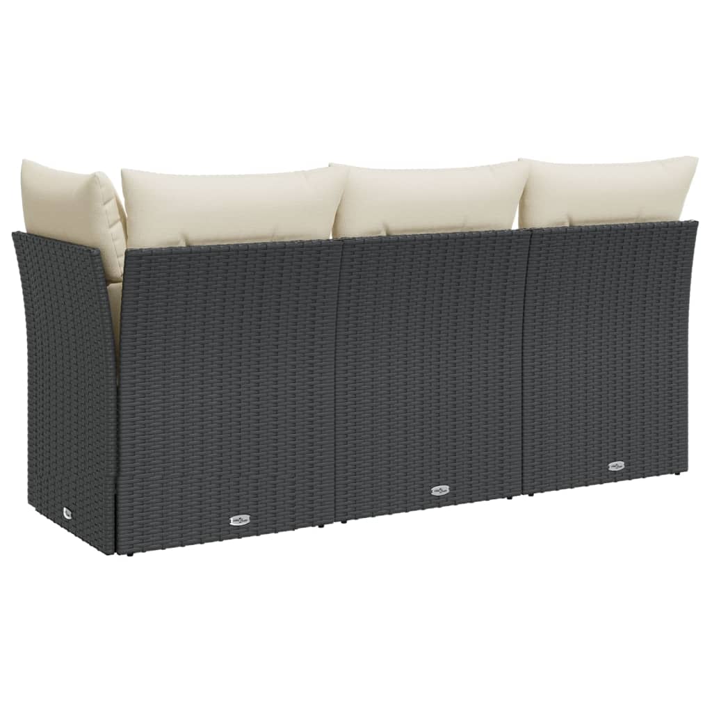 3-personers havesofa med hynder polyrattan sort