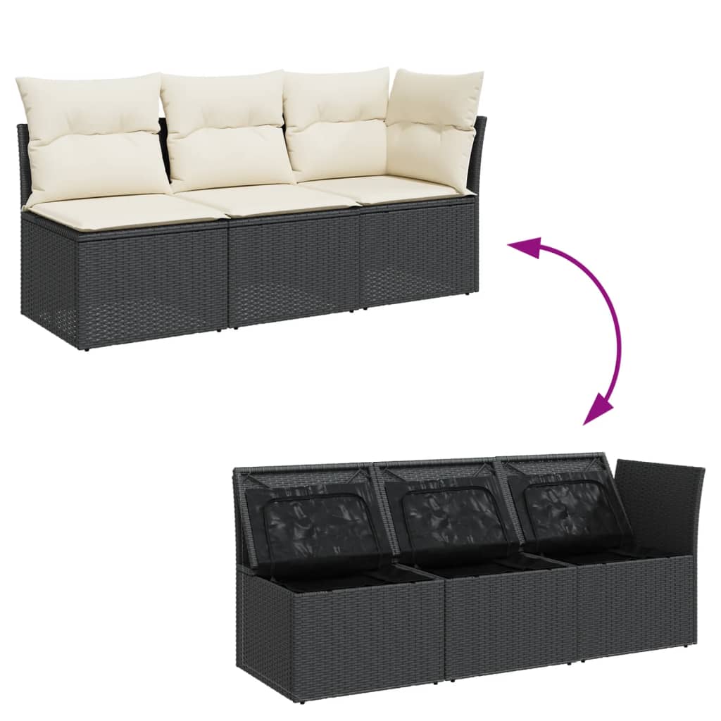 3-personers havesofa med hynder polyrattan sort