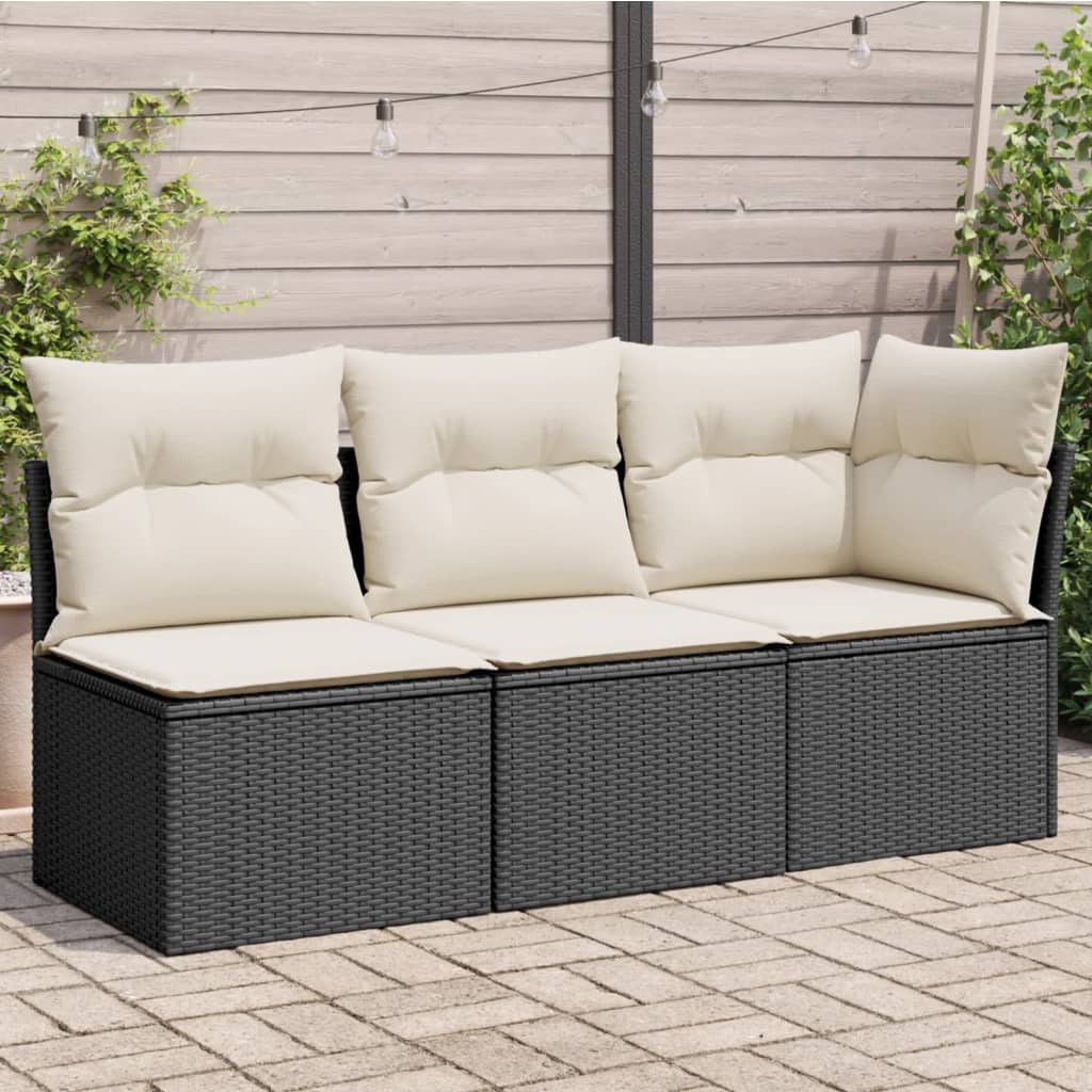 3-personers havesofa med hynder polyrattan sort