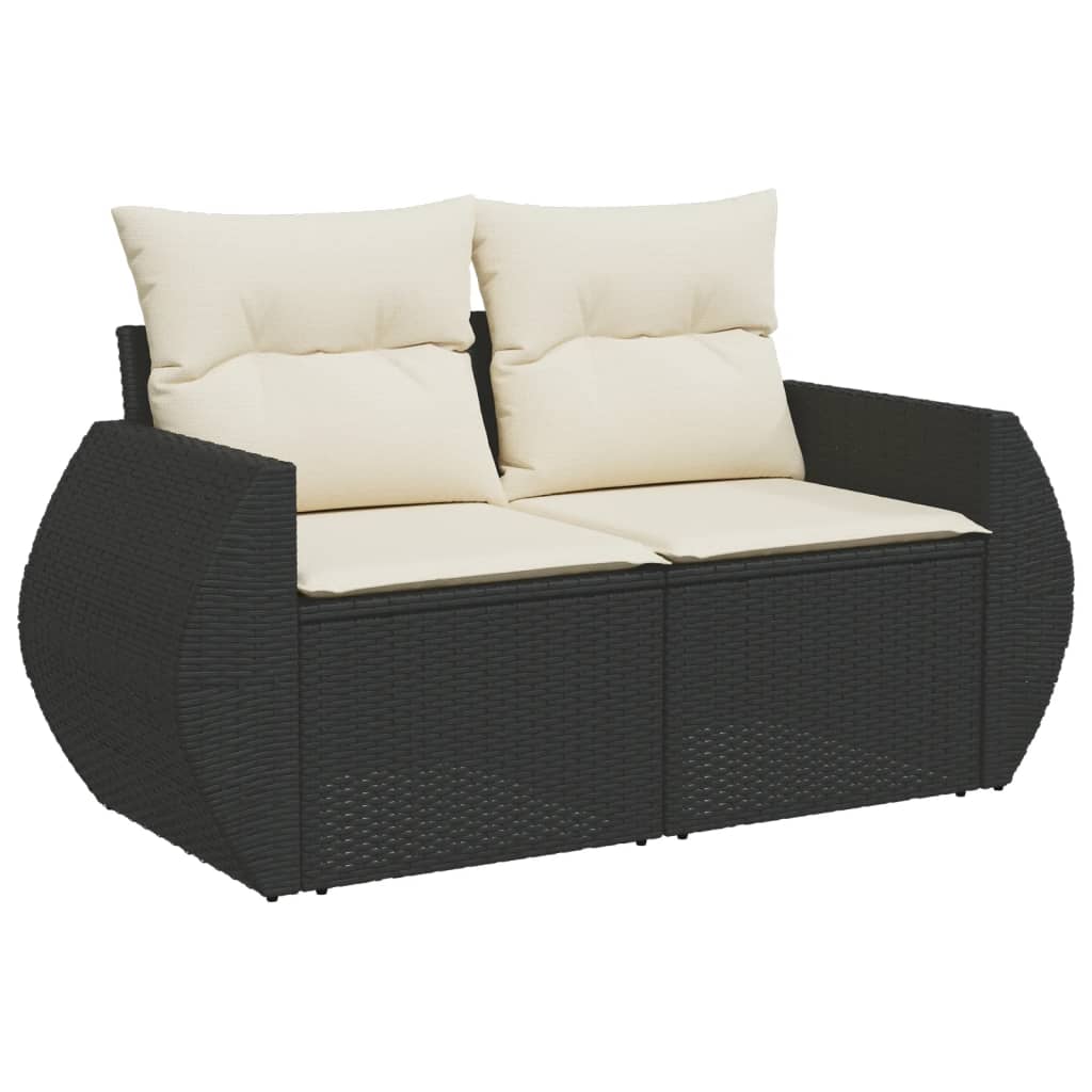 2-personers havesofa med hynder polyrattan sort