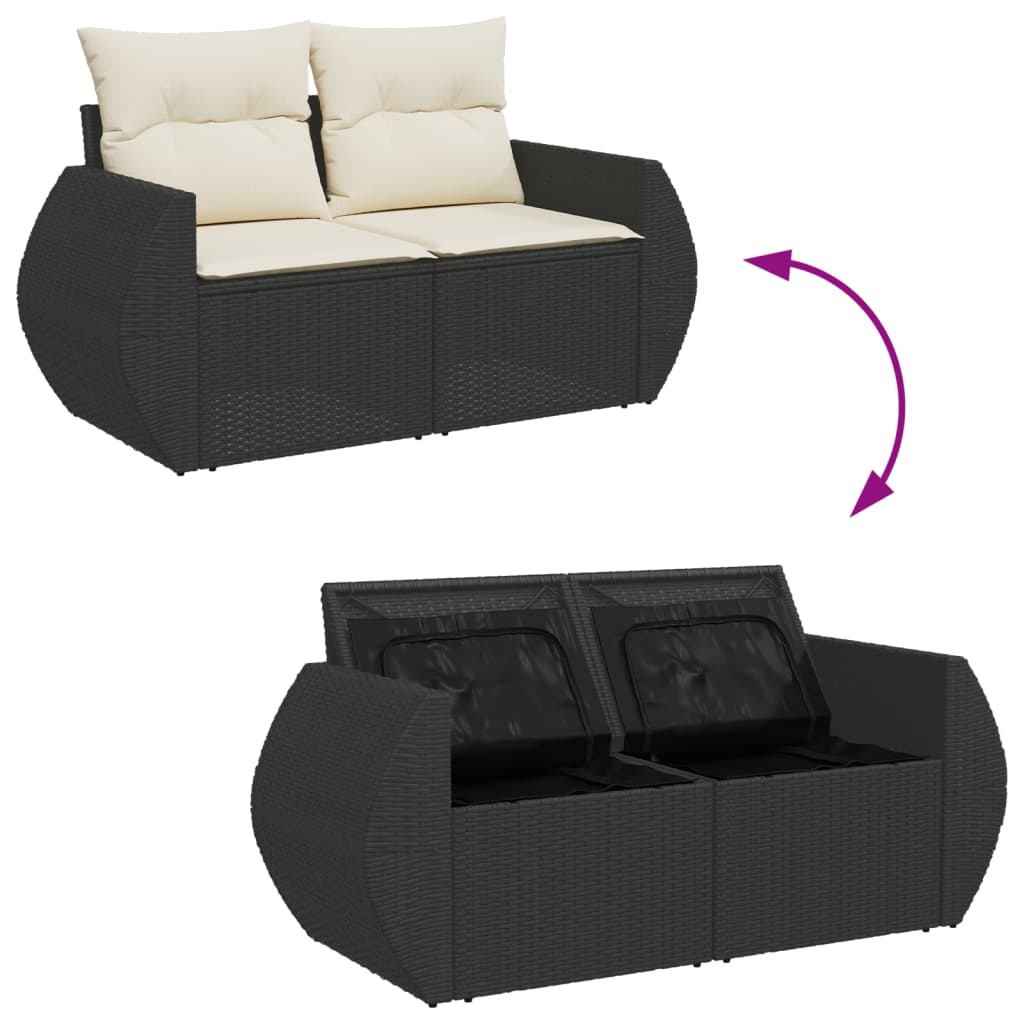 2-personers havesofa med hynder polyrattan sort