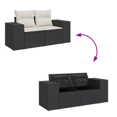 2-personers havesofa med hynder polyrattan sort