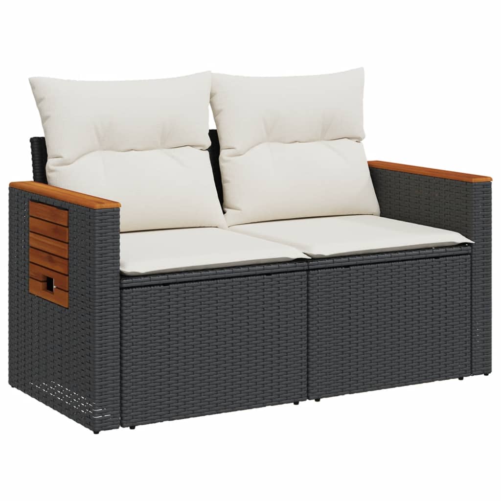 2-personers havesofa med hynder polyrattan sort