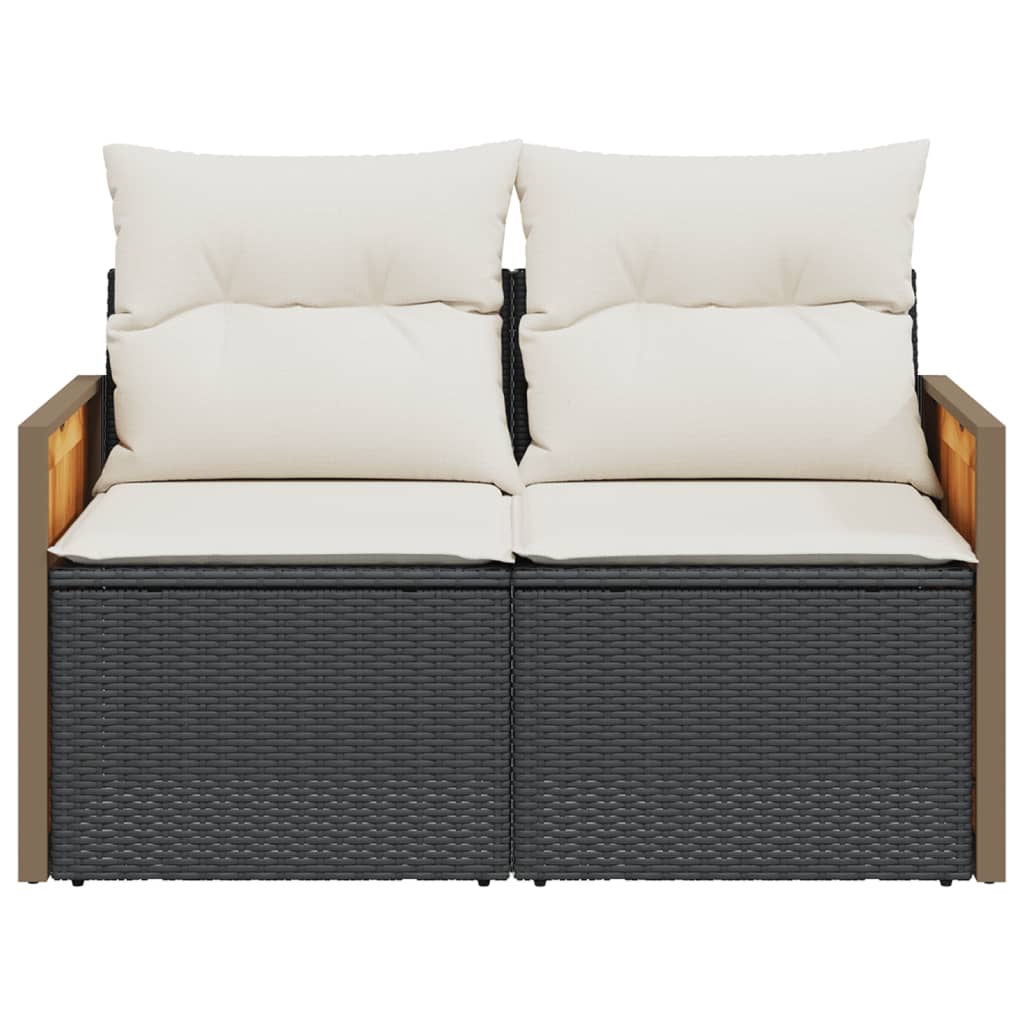 2-personers havesofa med hynder polyrattan sort