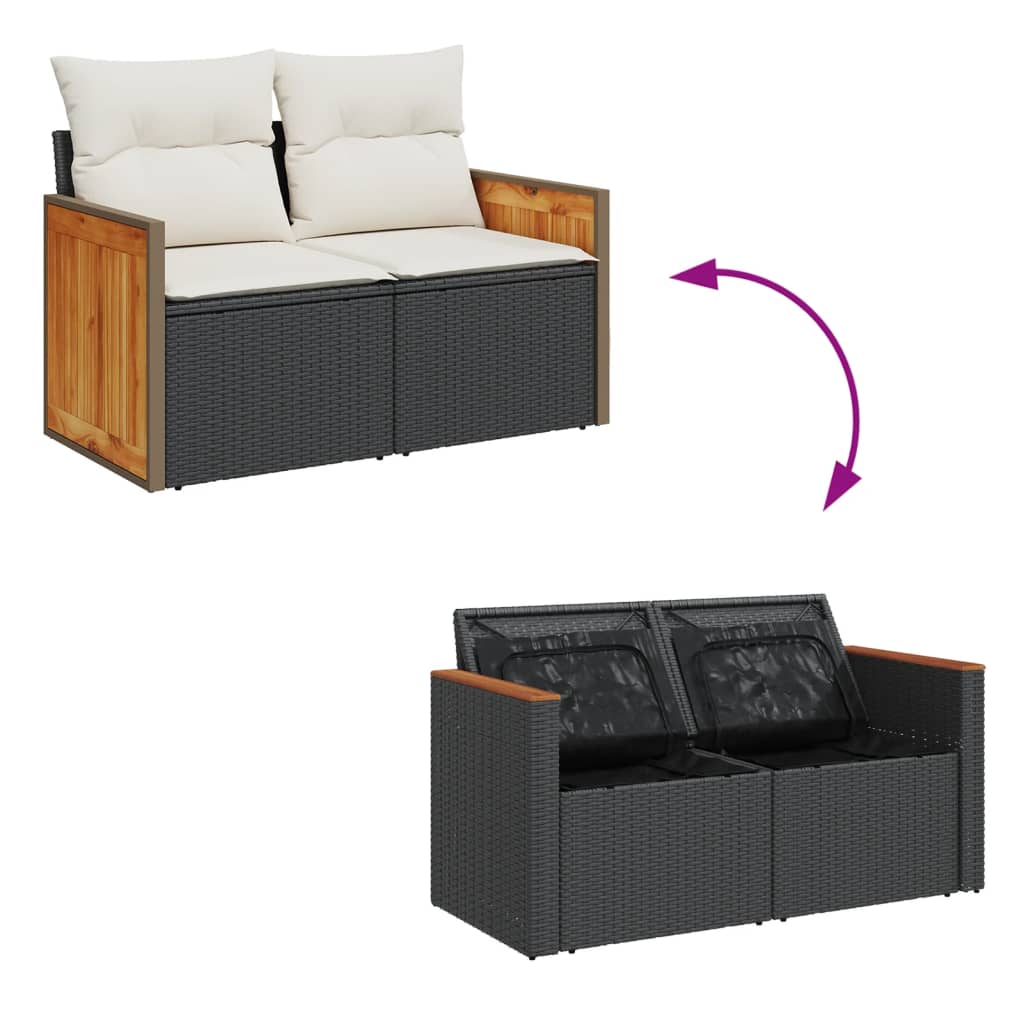 2-personers havesofa med hynder polyrattan sort