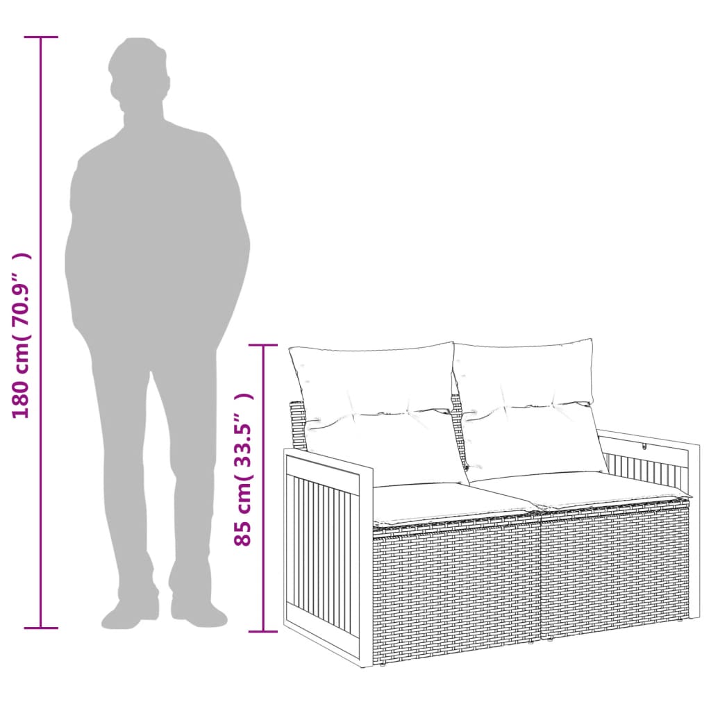 2-personers havesofa med hynder polyrattan sort