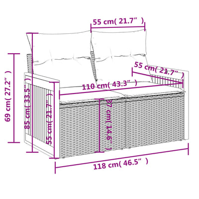 2-personers havesofa med hynder polyrattan sort