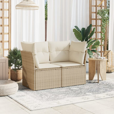 2-personers havesofa med hynder polyrattan beige