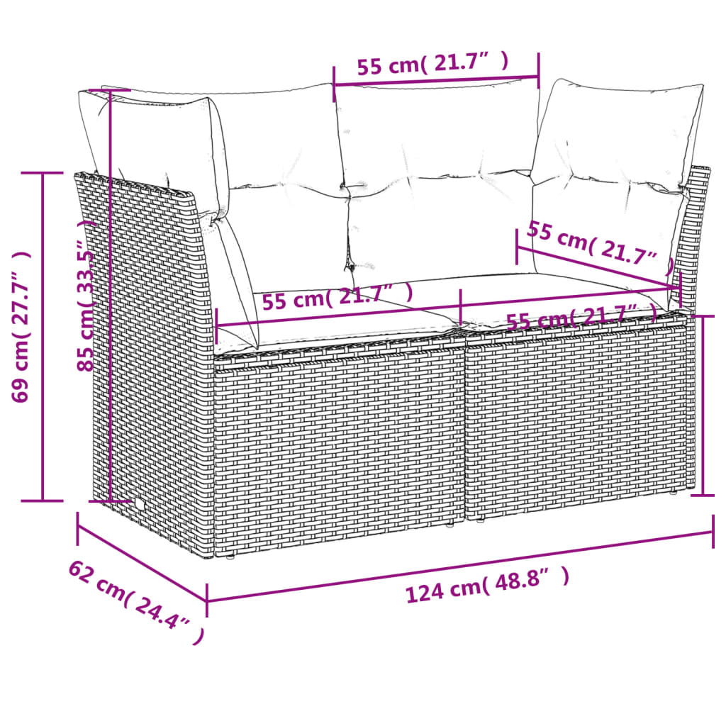 2-personers havesofa med hynder polyrattan beige