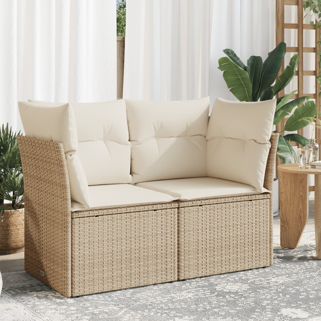 2-personers havesofa med hynder polyrattan beige