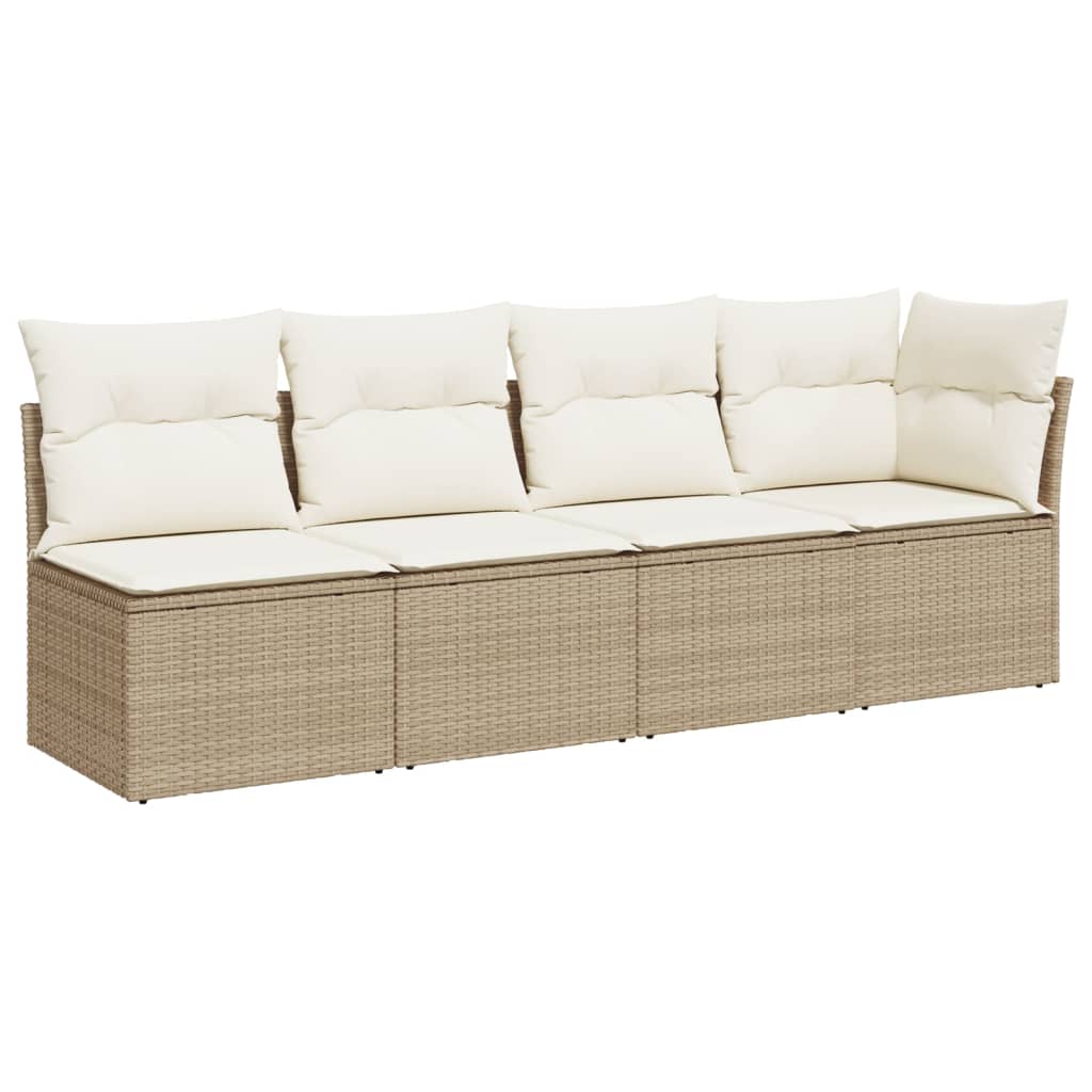 4-personers havesofa med hynder polyrattan beige