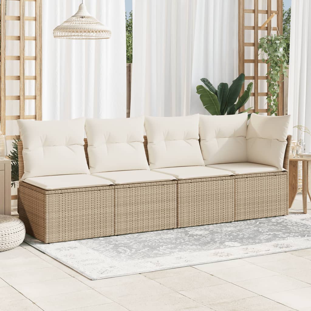 4-personers havesofa med hynder polyrattan beige