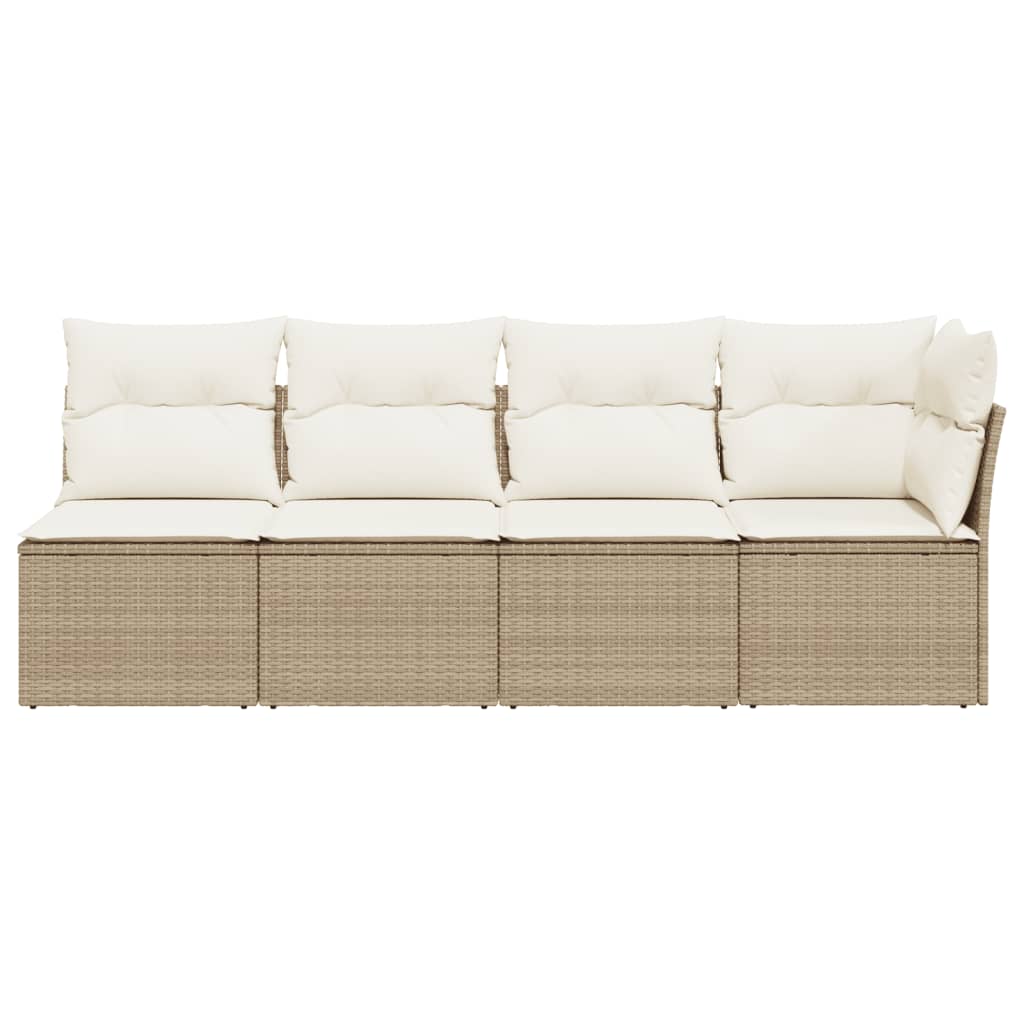 4-personers havesofa med hynder polyrattan beige